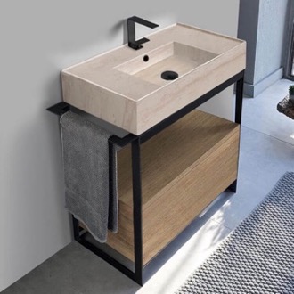 Console Bathroom Vanity Modern  Console Vanity, Travertine Style Sink, 35